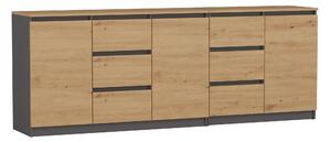 Topeshop COSTA ANT/ART BA KPL, Antracit, Dub, 6 zásuvka/zásuviek, Drevotrieskové dosky, Moderné, Drevotrieskové dosky