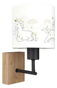 Brilagi - Nástenná lampa BOBO WOOD 1xE27/25W/230V dub/čierna/biela/jednorožce