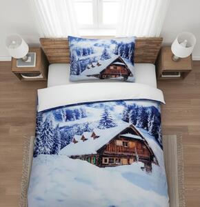 3D obliečky z mikrosaténu WINTER CHALET, biele Rozmer obliečky: 70 x 90 cm | 140 x 200 cm