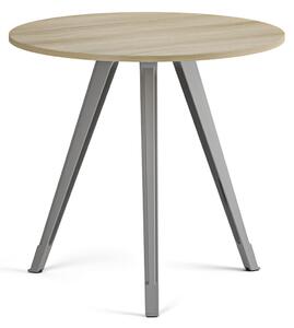 Konferenčný stôl PRIMO ZEN, priemer 80 cm, sivostrieborná podnož, dub prírodný