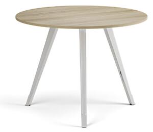 Konferenčný stôl PRIMO ZEN, priemer 100 cm, biela podnož, dub prírodný