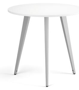 Konferenčný stôl PRIMO VIBE, priemer 80 cm, sivostrieborná podnož, biela