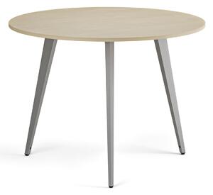 Konferenčný stôl PRIMO VIBE, priemer 100 cm, sivostrieborná podnož, breza