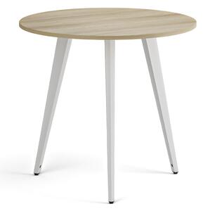 Konferenčný stôl PRIMO VIBE, priemer 80 cm, biela podnož, dub prírodný