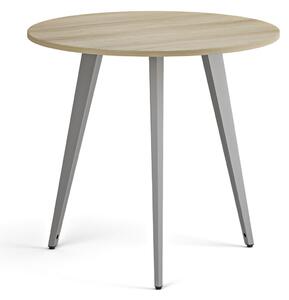 Konferenčný stôl PRIMO VIBE, priemer 80 cm, sivostrieborná podnož, dub prírodný