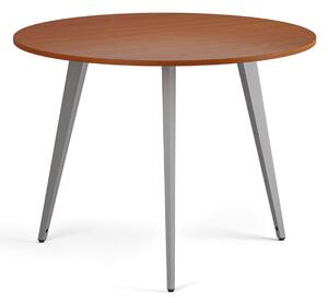 Konferenčný stôl PRIMO VIBE, priemer 100 cm, sivostrieborná podnož, čerešňa