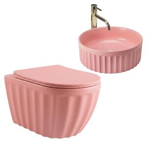 Rea Súprava: Závesná Wc Misa + Umývadlo Na Dosku Duo Sweet Pink Matt