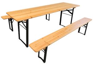 Pivný set 197x60 cm – Záhradný stôl s lavicami pre 8 osôb | Masív + kov - 197cm x 60cm -