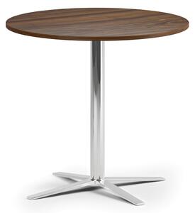 Konferenčný stolík AURA, priemer 80 cm, chróm podnož, orech