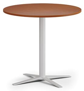 Konferenčný stolík AURA, priemer 80 cm, biela podnož, čerešňa