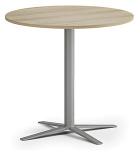 Konferenčný stolík AURA, priemer 80 cm, sivostrieborná podnož, dub prírodný