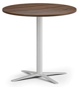 Konferenčný stolík AURA, priemer 60 cm, biela podnož, orech