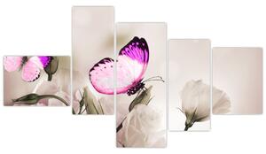 Motýľ na kvetine - obraz (Obraz 150x85cm)