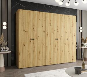 Elegantná šatníková skriňa CAITIR 1 250 cm - dub artisan / čierne úchyty