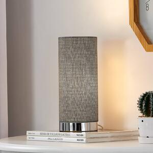 Sivá stolná lampa ronja s chrómovým podstavcom, Hliník / sivá / zinok, Spálňa, Textil / látka / hodváb, Moderný, Stolová lampa