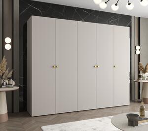 Elegantná šatníková skriňa CAITIR 1 250 cm - kašmír / zlaté úchyty