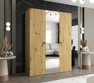 Zrkadlová šatníková skriňa CAITIR 2 150 cm - dub artisan / čierne úchyty