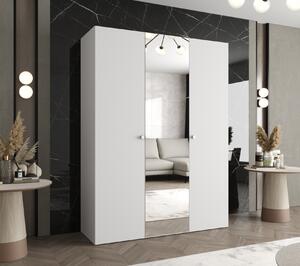Zrkadlová šatníková skriňa CAITIR 2 150 cm - biela / strieborné úchyty
