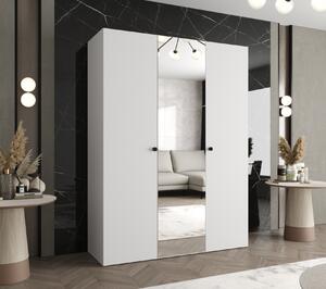 Zrkadlová šatníková skriňa CAITIR 2 150 cm - biela / čierne úchyty