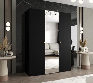 Zrkadlová šatníková skriňa CAITIR 2 150 cm - čierna / zlaté úchyty