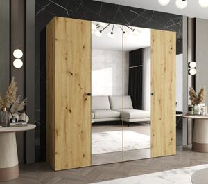 Zrkadlová šatníková skriňa CAITIR 2 200 cm - dub artisan / čierne úchyty
