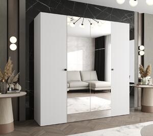 Zrkadlová šatníková skriňa CAITIR 2 200 cm - biela / čierne úchyty