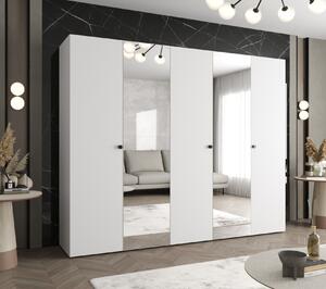Zrkadlová šatníková skriňa CAITIR 2 250 cm - biela / čierne úchyty