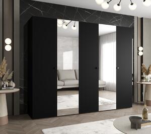 Zrkadlová šatníková skriňa CAITIR 2 250 cm - čierna / čierne úchyty
