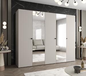 Zrkadlová šatníková skriňa CAITIR 2 250 cm - kašmír / čierne úchyty