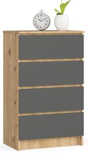 Ak furniture Komoda Kuba 60 cm - 4 zásuvky dub artisan/grafitová