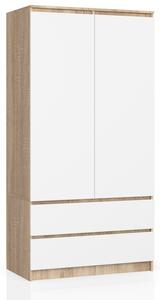 Ak furniture Šatníková skriňa Star 90 cm dub sonoma/biela