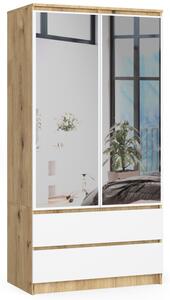 Ak furniture Šatníková skriňa Tesi S90 s dvoma zrkadlami dub artisan/biela