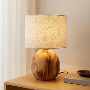 Stolná lampa Lindby Mayumi, výška 31 cm, drevo, textil, Svetlé drevo, Obývacia izba / jedáleň, Drevo, Škandinávsky, Stojacie svietidlo