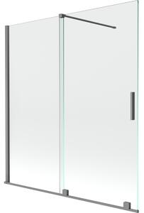 Mexen Velar, 2-krídlová posuvná vaňová zástena 150 x 150 cm, 8mm číre sklo, brúsený grafit, 896-150-000-01-95