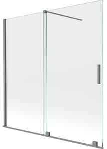 Mexen Velar, 2-krídlová posuvná vaňová zástena 160 x 150 cm, 8mm číre sklo, brúsený grafit, 896-160-000-01-95