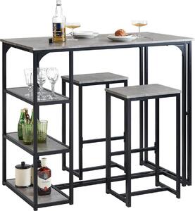 SoBuy sada stola a 2 barových stoličiek, barové stoličky + barové stoličky, bistro stôl, barový set, barový set, vysoká stolička na balkón, do kuchyne a jedálne, sivá