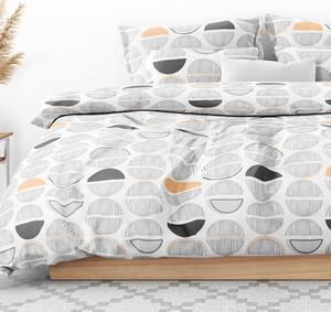 Goldea flanelové posteľné obliečky - vzor 981 sivo-oranžové pruhované kruhy na bielom 140 x 220 a 70 x 90 cm