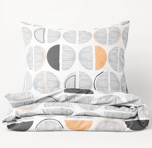 Goldea flanelové posteľné obliečky - vzor 981 sivo-oranžové pruhované kruhy na bielom 140 x 220 a 70 x 90 cm