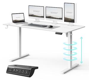 SENSE7 NOJO LIGHT Elektricky výškovo nastaviteľný stôl 140 x 70 cm Biely herný stôl Počítačový stôl Stojací stôl Pamäťový PC pracovný stôl