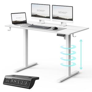 SENSE7 NOJO LIGHT Elektricky výškovo nastaviteľný stôl 120 x 60 cm, biely, herný stôl, počítačový stôl, stôl na prácu v stoji, Memory, domáca kancelária, stôl na PC