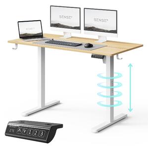 NOJO LIGHT Výškovo nastaviteľný elektrický stôl Stabilný ergonomický pre hráčov Domáca kancelária MemorySystem 120 x 60 cm, nosnosť 70 kg Svetlo hnedá Biela