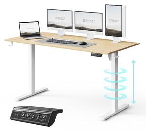 NOJO LIGHT Výškovo nastaviteľný elektrický stôl Stabilný ergonomický pre hráčov Domáca kancelária MemorySystem 140 x 70 cm Nosnosť 70 kg Biela svetlohnedá