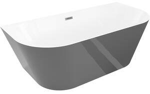 Mexen Oval Slim, voľne stojaca vaňa ku stene, 170 x 80 cm, biela-šedá, brúsený grafit prepad, 52661708062-66