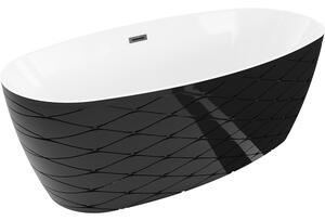 Mexen Olea, voľne stojaca vaňa, vzor, 170 × 80 cm, biela-čierna, čierny prepad, 52821708075-70