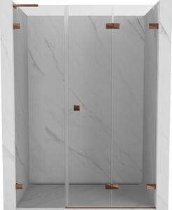 Mexen Lunar-F, L pravé skladacie sprchové dvere 140 cm, 8mm číre sklo, ružové zlato profil, 836SL-140-050-60-00-P