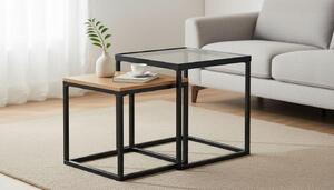 SADA KONFERENČNÝCH STOLÍKOV, číra, čierna, farba duba, kov, sklo, kompozitné drevo, 40/48/40/48/40/48 cm Xora - Stolíky do obývačky, Online Only