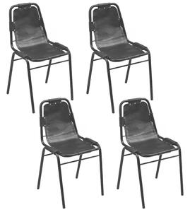 Jedálenské stoličky 4 ks, čierne, pravá koža