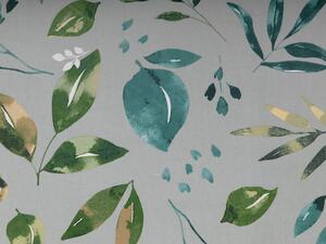Bavlnená látka/plátno Sandra SA-430 Modro-zelené listy na sivom - šírka 160 cm