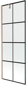 Mexen Next, 1-krídlová vaňová zástena 70 x 150 cm, 6mm číre sklo - čierny vzor, medená matná, 895-070-000-00-70-77