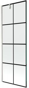 Mexen Next, 1-krídlová vaňová zástena 70 x 150 cm, 6mm číre sklo - čierny vzor, oceľová, 895-070-000-00-77-97